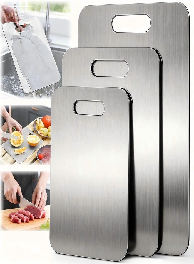 FlamingoCasa Dorm Room Kitchen Essentials 3-Piece Stainless Steel Cutting Boards, Space Saving & Easy Clean for Small Apartments - Image 1
