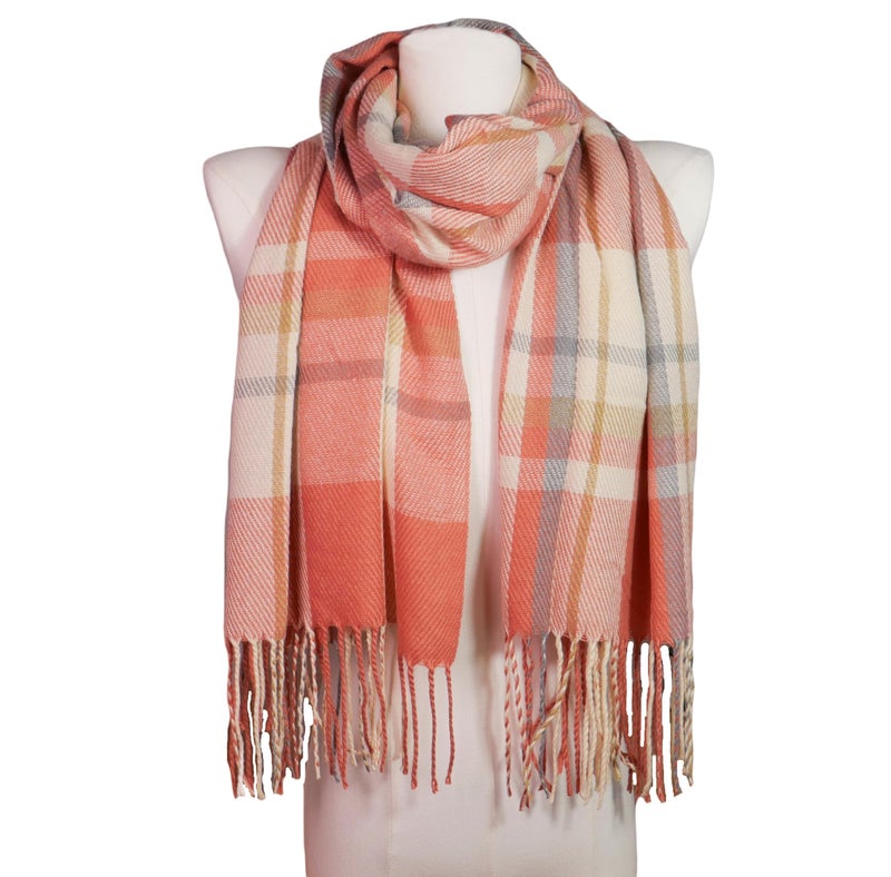 Wander Agio Women's Fashion Scarves Long Shawl Winter Thick Warm Knit Large Plaid Scarf Watermelon Red Beige 5 - Image 3