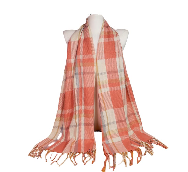 Wander Agio Women's Fashion Scarves Long Shawl Winter Thick Warm Knit Large Plaid Scarf Watermelon Red Beige 5 - Image 5
