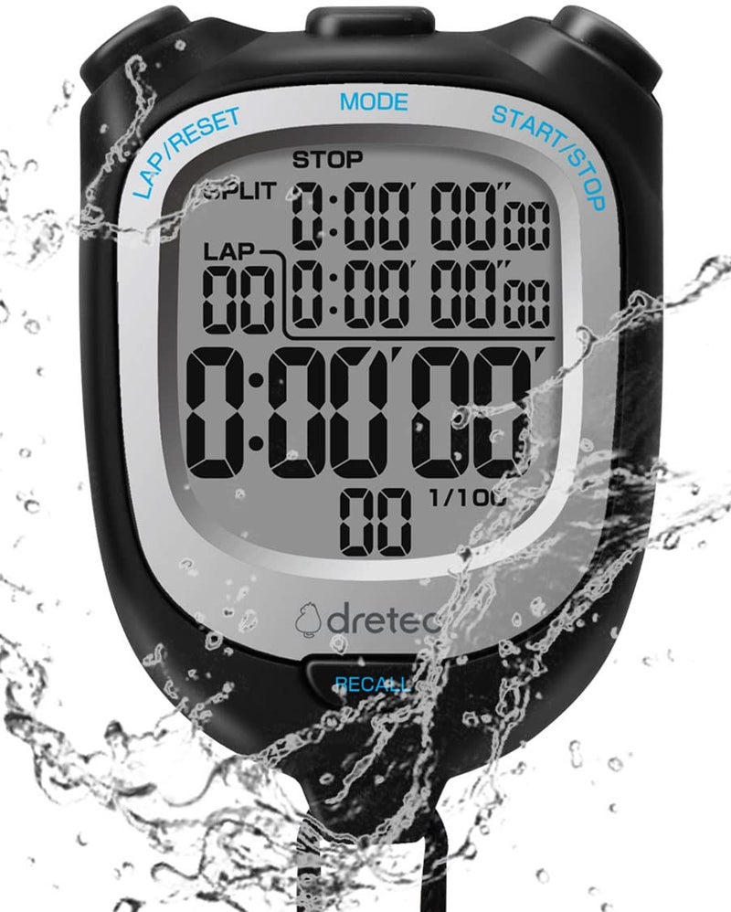 dretec Digital Stopwatch Waterproof Alarm Calender for Swimming Running Training Kids Coaches Black