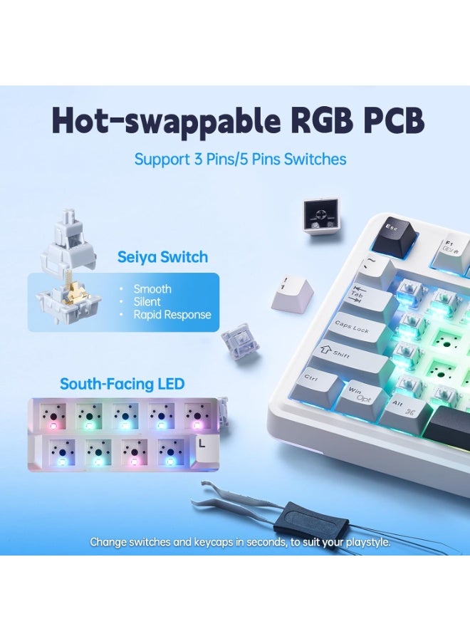 AULA لوحة مفاتيح ميكانيكية لاسلكية ثلاثية الوضع AU75 بتصميم مدمج 75% – لوحة مفاتيح للألعاب قابلة للتبديل مع مفتاح Star Vector، بلوتوث، 2.4GHz ووضع سلكي، إضاءة خلفية RGB للألعاب، الكمبيوتر الشخصي واستخدام المكتب - Image 5