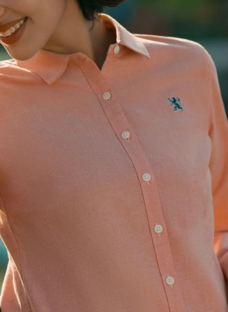 جيوردانو قميص نسائي قطني أكسفورد بقصة ضيقة وياقة حادة مطرزة