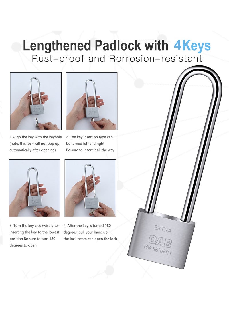 Zikra Lengthened Padlock with 4 Keys, 6.4 Inch Long Shackle Padlock Heavy Duty Lock Waterproof High Security Outdoor Padlock for Warehouses Container Doors Garage Shed - Image 5