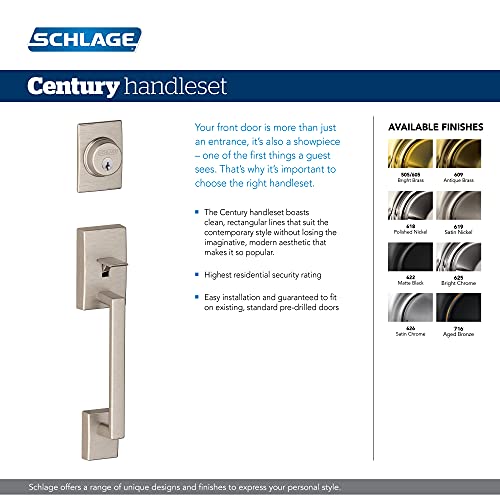 Schlage F58 CEN 619 Century Exterior Handleset with Deadbolt, Satin Nickel (Exterior Half Only) - Image 4