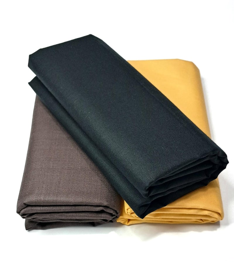 MAMRAJ Men's Solid Premium Unstitched Cotton Blend || 2.5M || Fabric For Shirt ( Formal, Casual Wear.) Set of 3 Shirt (DarkBrown - Yellow -Black) - Image 5