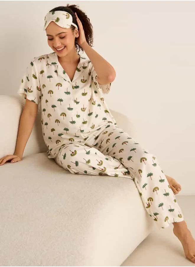 فاف Floral Print Short Sleeves Shirt and Pyjama Set