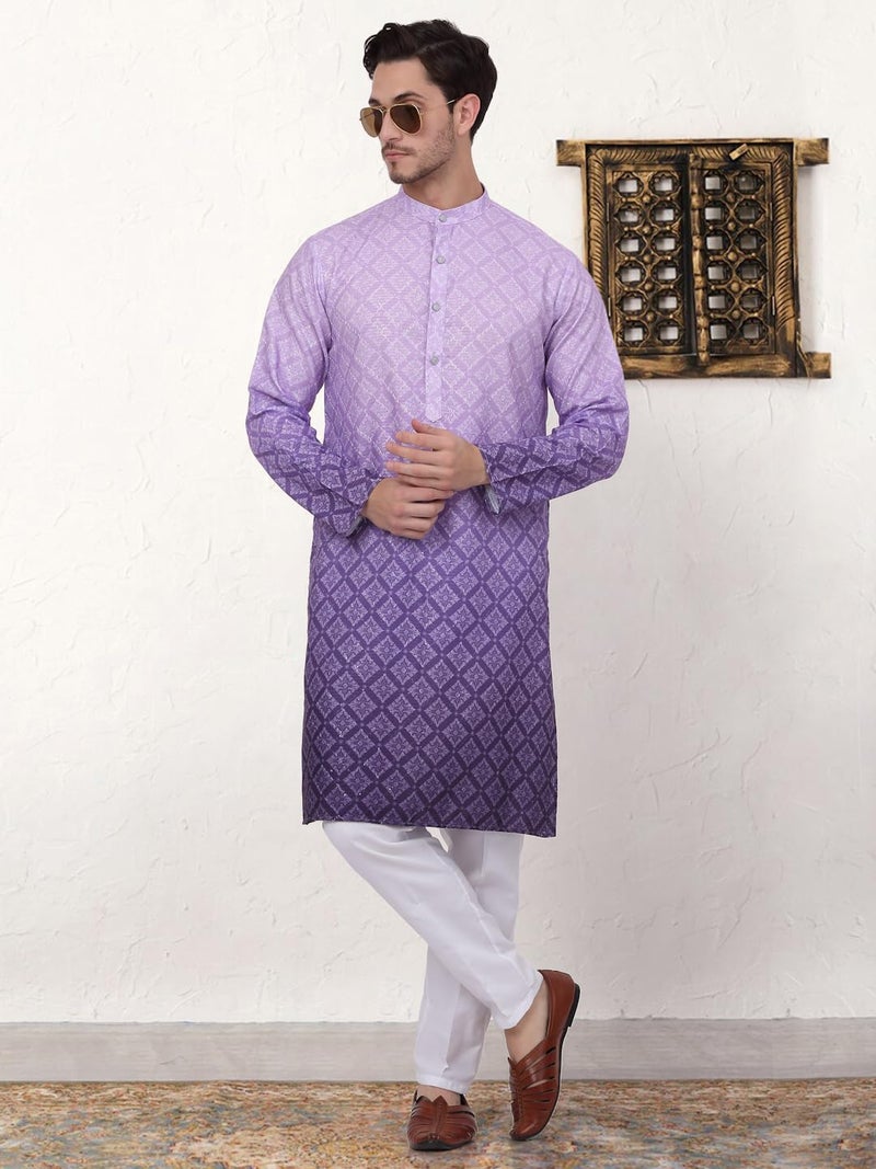 Jompers Men's Purple Ombre Pure Cotton Straight Kurta (Purple, XXL) - Image 4
