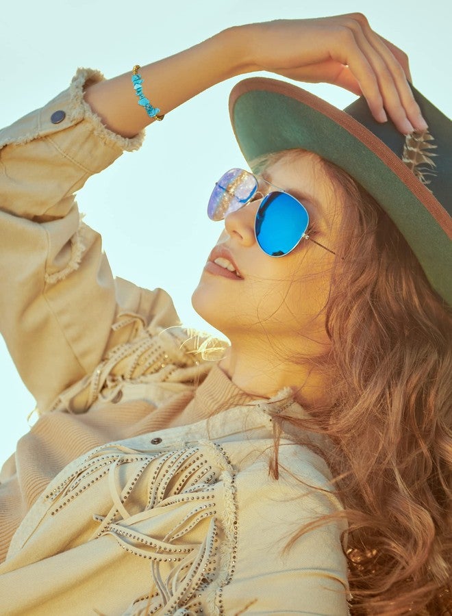 Inbagi 3 Pcs Turquoise Gold Beaded Bracelets for Women Western Bracelets Round Beads Dainty Bracelet Bohemian Jewelry - Image 4