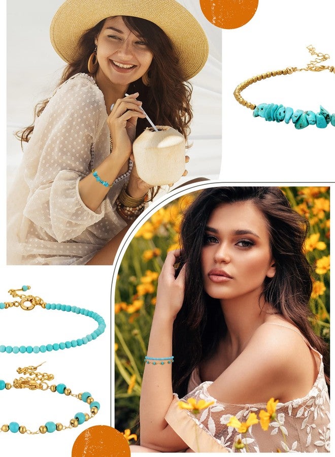 Inbagi 3 Pcs Turquoise Gold Beaded Bracelets for Women Western Bracelets Round Beads Dainty Bracelet Bohemian Jewelry - Image 5