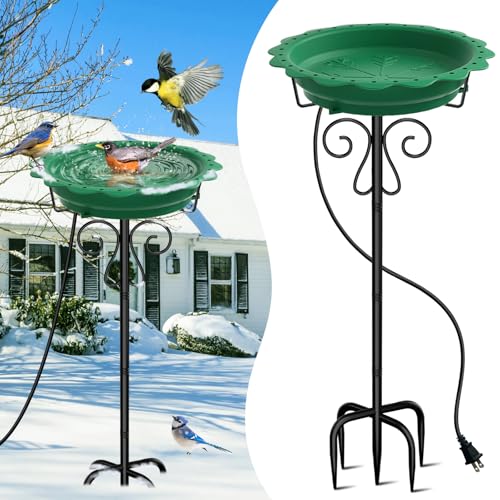 Jvgoo Heated Bird Bath for Outside Winter, Powerful 100W Thermostat Control Heated Bird Baths for Outdoors with 5-Prong Metal Stake, Heated Birdbath Water Heater for Garden Yard Patio Lawn (Green) - Image 1
