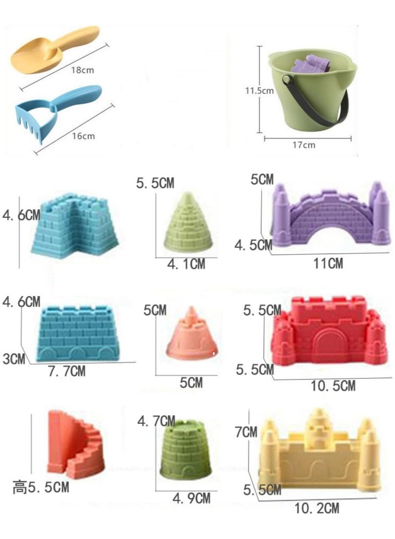 AUTOYSUR حقيبة ألعاب بناء قلعة الرمل 12 قطعة للشاطئ للعب في الهواء الطلق تشمل دلو رمل ومجرفة ومشط وقوالب رمل للسفر وألعاب رمل لصندوق الرمل للأطفال (وردي) - Image 2