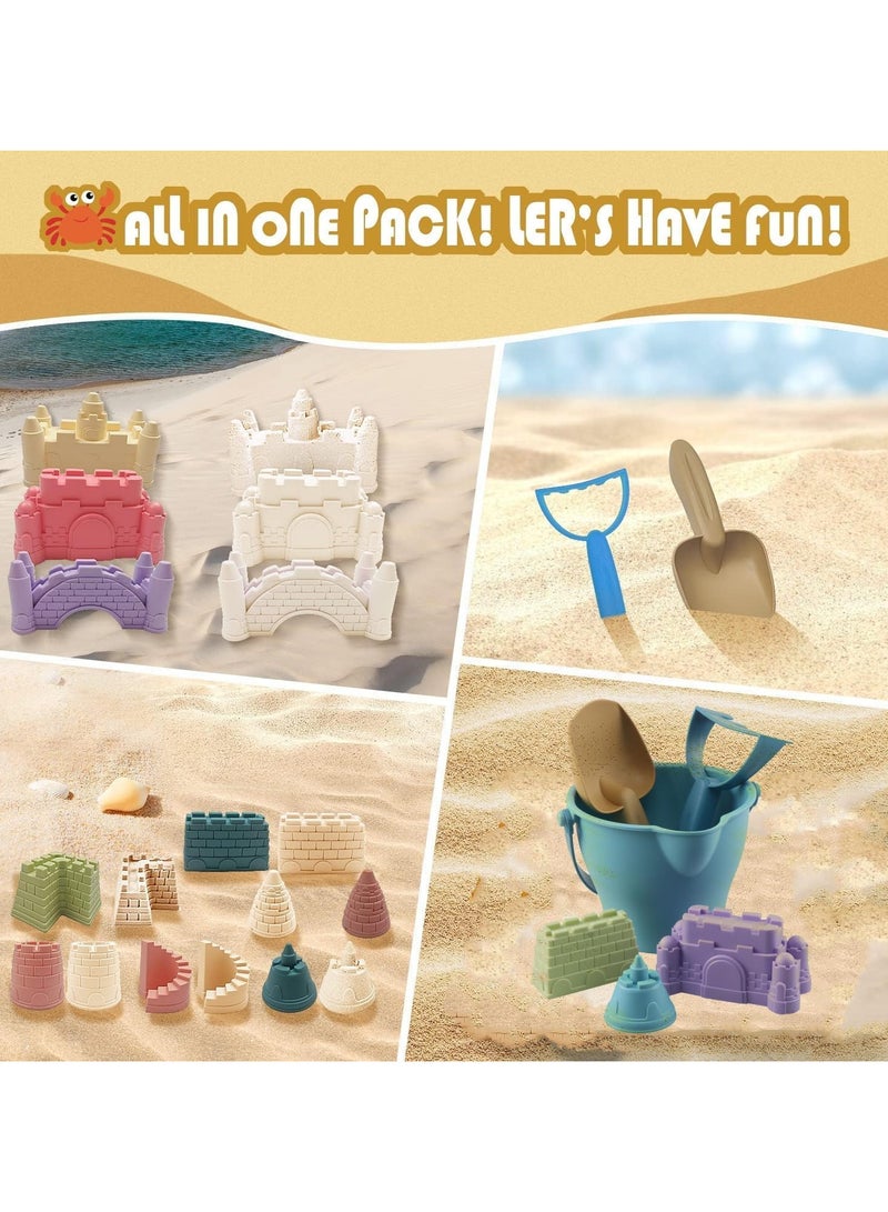 AUTOYSUR حقيبة ألعاب بناء قلعة الرمل 12 قطعة للشاطئ للعب في الهواء الطلق تشمل دلو رمل ومجرفة ومشط وقوالب رمل للسفر وألعاب رمل لصندوق الرمل للأطفال (وردي) - Image 3