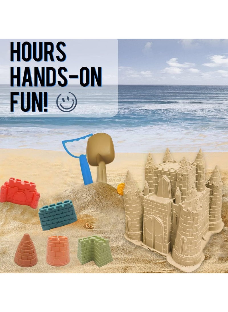 AUTOYSUR حقيبة ألعاب بناء قلعة الرمل 12 قطعة للشاطئ للعب في الهواء الطلق تشمل دلو رمل ومجرفة ومشط وقوالب رمل للسفر وألعاب رمل لصندوق الرمل للأطفال (وردي) - Image 4