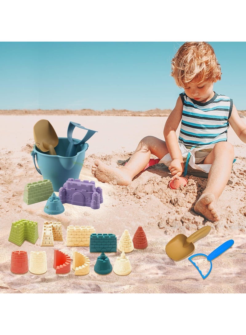 AUTOYSUR حقيبة ألعاب بناء قلعة الرمل 12 قطعة للشاطئ للعب في الهواء الطلق تشمل دلو رمل ومجرفة ومشط وقوالب رمل للسفر وألعاب رمل لصندوق الرمل للأطفال (وردي) - Image 5