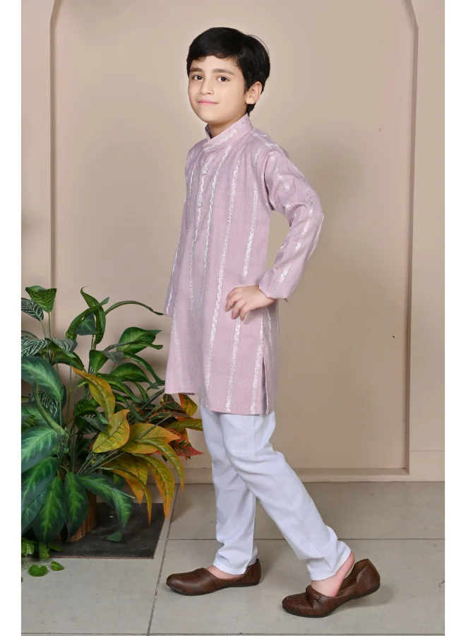BT DEZINES Boys Pink Striped Kurta Pyjama Set