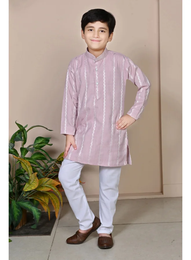 BT DEZINES Boys Pink Striped Kurta Pyjama Set