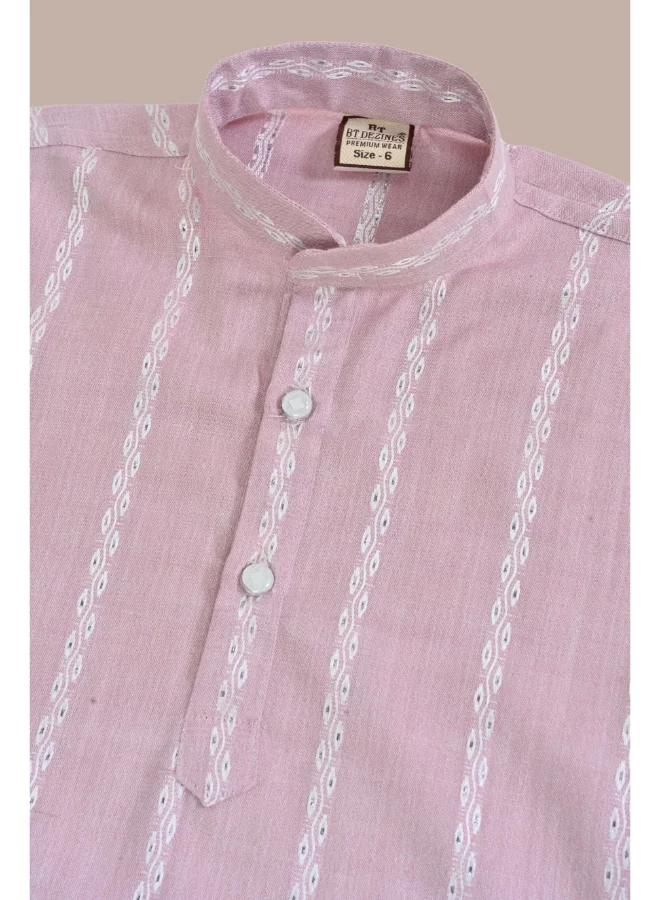 BT DEZINES Boys Pink Striped Kurta Pyjama Set