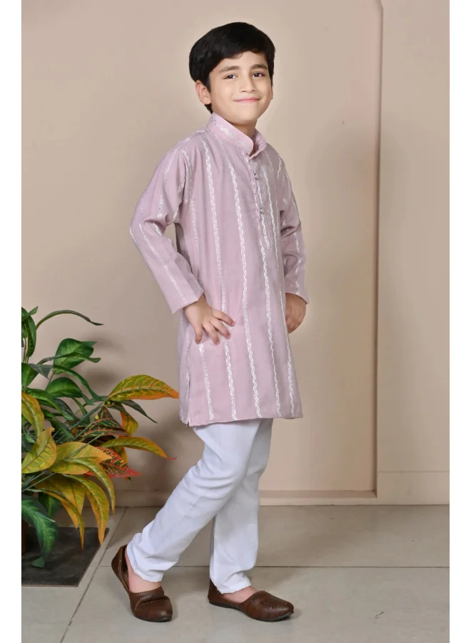 BT DEZINES Boys Pink Striped Kurta Pyjama Set