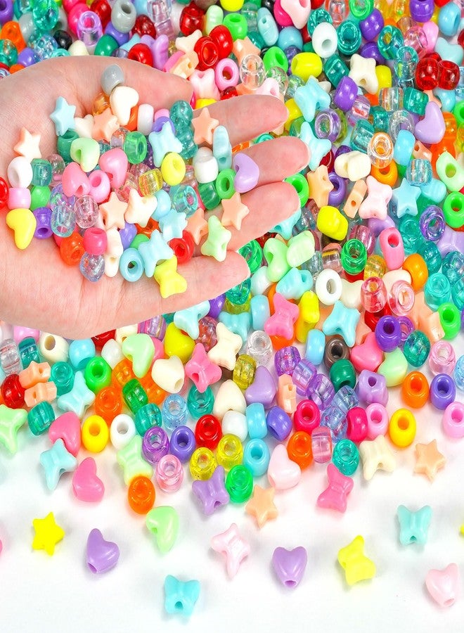 Sunlode 1000+PCS Assorted Pony Beads for Bracelets, 9mm Acrylic Rave Kandi Bead Bulk with Cute Heart Star Butterfly Fun Shaped Beads for Hair Braid Keychain Charms Jewelry Making Kids DIY Crafts - Image 1