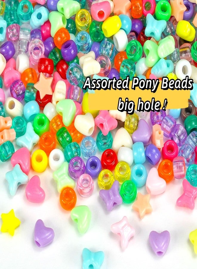 Sunlode 1000+PCS Assorted Pony Beads for Bracelets, 9mm Acrylic Rave Kandi Bead Bulk with Cute Heart Star Butterfly Fun Shaped Beads for Hair Braid Keychain Charms Jewelry Making Kids DIY Crafts - Image 5