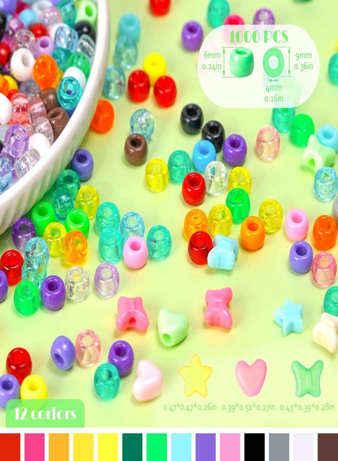Sunlode 1000+PCS Assorted Pony Beads for Bracelets, 9mm Acrylic Rave Kandi Bead Bulk with Cute Heart Star Butterfly Fun Shaped Beads for Hair Braid Keychain Charms Jewelry Making Kids DIY Crafts - Image 2