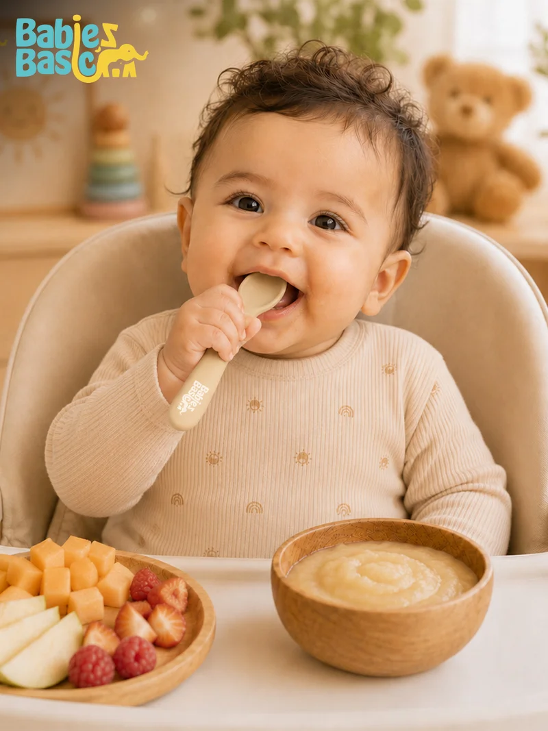 Babies Basic Babies Basic Flexible Silicone Spoon Set with travel case for kids, Brown and Beige
