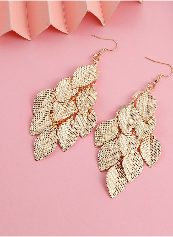 Al Aoyama 2 pairs Stainless Steel Hoop Earrings for Women Simple Gold Color Circle Small Earrings Gold Color Leaves  Earrings For Women  - Image 5