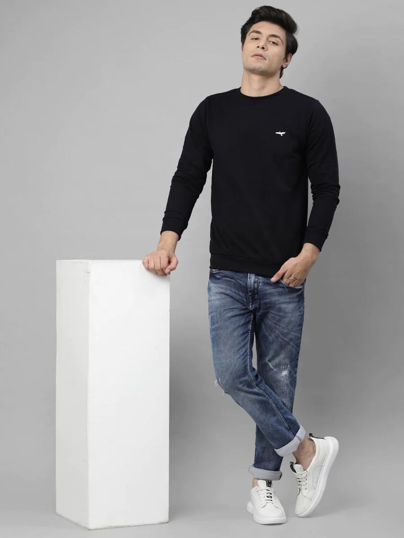 REYA Full Sleeve Solid Men Round Neck Black Sweatshirt (L-Size) - Image 4