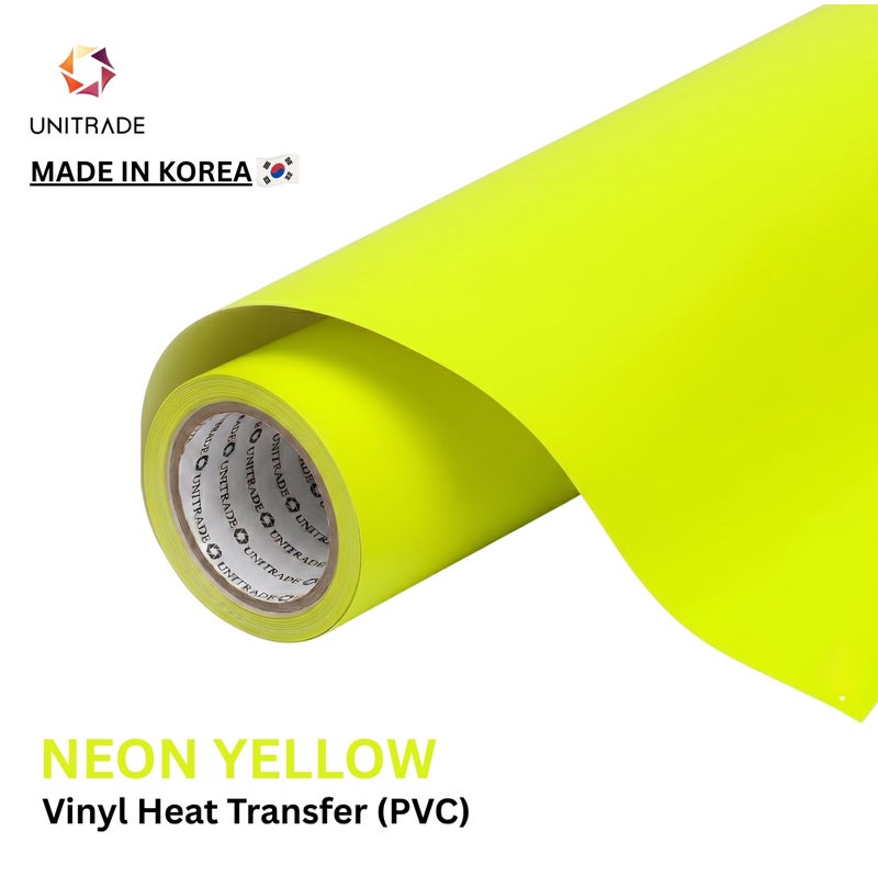 UNITRADE® Easy Cut (PVC) Neon Yellow Heat Transfer Vinyl Roll / Compatible with Cricut, Silhouette, Professional Cutters / CPSIA Certified / Made in Korea - Image 1