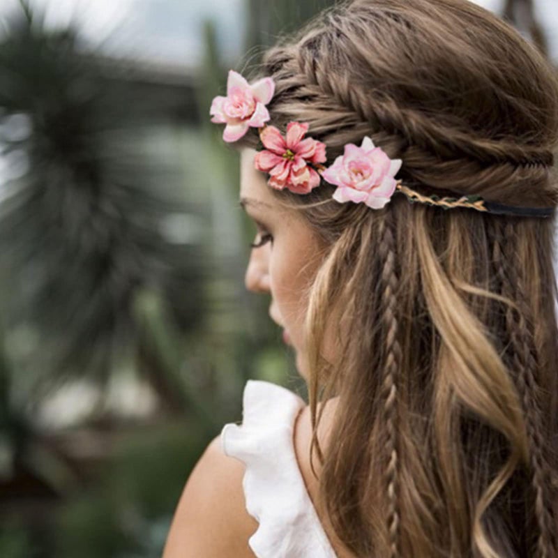 Ylapagne Crown for Girls & Women, Pink Headband & Headpiece for Weddings, Bridesmaids, Flower Girls, Tea Party, Bavarian Festival, Boho Floral Hair Accessories, 6 PCS - Image 3