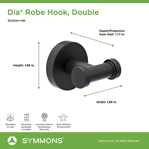 Symmons 353DRHMB Dia WallMounted Double Robe Hook in Matte Black - Image 3