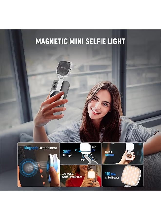 مصباح سيلفي مغناطيسي من NEEWER BASICS متوافق مع هاتف iPhone MagSafe، CRI95 700lx/0.3m، إضاءة حلقة ملء الهاتف LED قابلة للطي مع مرآة للتكبير والتصغير والمكياج والتصوير الفوتوغرافي وتسجيل مؤتمرات الفيديو - Image 3