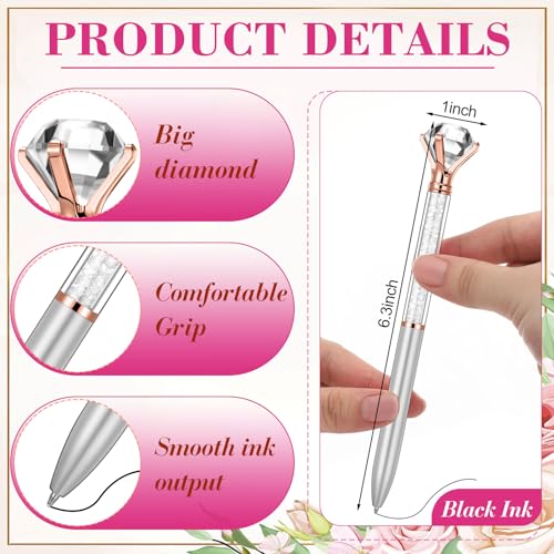 Sherr شيري 100 عبوة أقلام كريستال ماسية كبيرة أقلام جيل لطيفة قابلة للسحب مزينة بالأحجار الكريمة بلينغ بلاتين أسود لوازم مكتبية هدايا للنساء (فضي، أسلوب زفاف) - Image 5