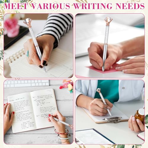 Sherr شيري 100 عبوة أقلام كريستال ماسية كبيرة أقلام جيل لطيفة قابلة للسحب مزينة بالأحجار الكريمة بلينغ بلاتين أسود لوازم مكتبية هدايا للنساء (فضي، أسلوب زفاف) - Image 4