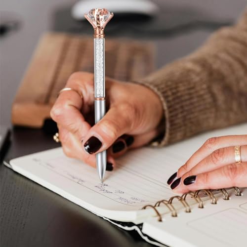 Sherr شيري 100 عبوة أقلام كريستال ماسية كبيرة أقلام جيل لطيفة قابلة للسحب مزينة بالأحجار الكريمة بلينغ بلاتين أسود لوازم مكتبية هدايا للنساء (فضي، أسلوب زفاف) - Image 2