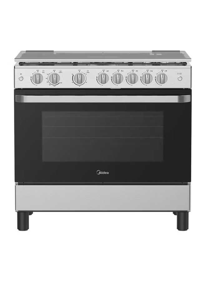 Midea 90x60cm Freestanding Cooker, Full Gas Cooking Range with 5 Burners, Automatic Ignition & Full Safety, Cast Iron Pan Support, Stainless Steel Finish, Separate Knob for Oven & Grill MFO-MG36LE-SS (OL) Silver 5 MFO-MG36LE-SS (OL) silver - Image 1