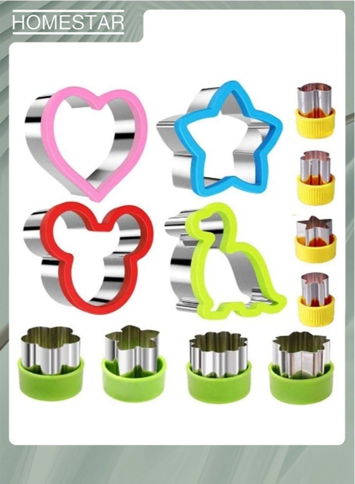 HOMESTAR 12Pcs Stainless Steel Sandwich Cookie Cutters Set Mini Vegetable Fruit Cutters Food Grade Cookie Cutter Mold for Kids Food Decoration Tools for Kitchen Multicolor  - Image 1