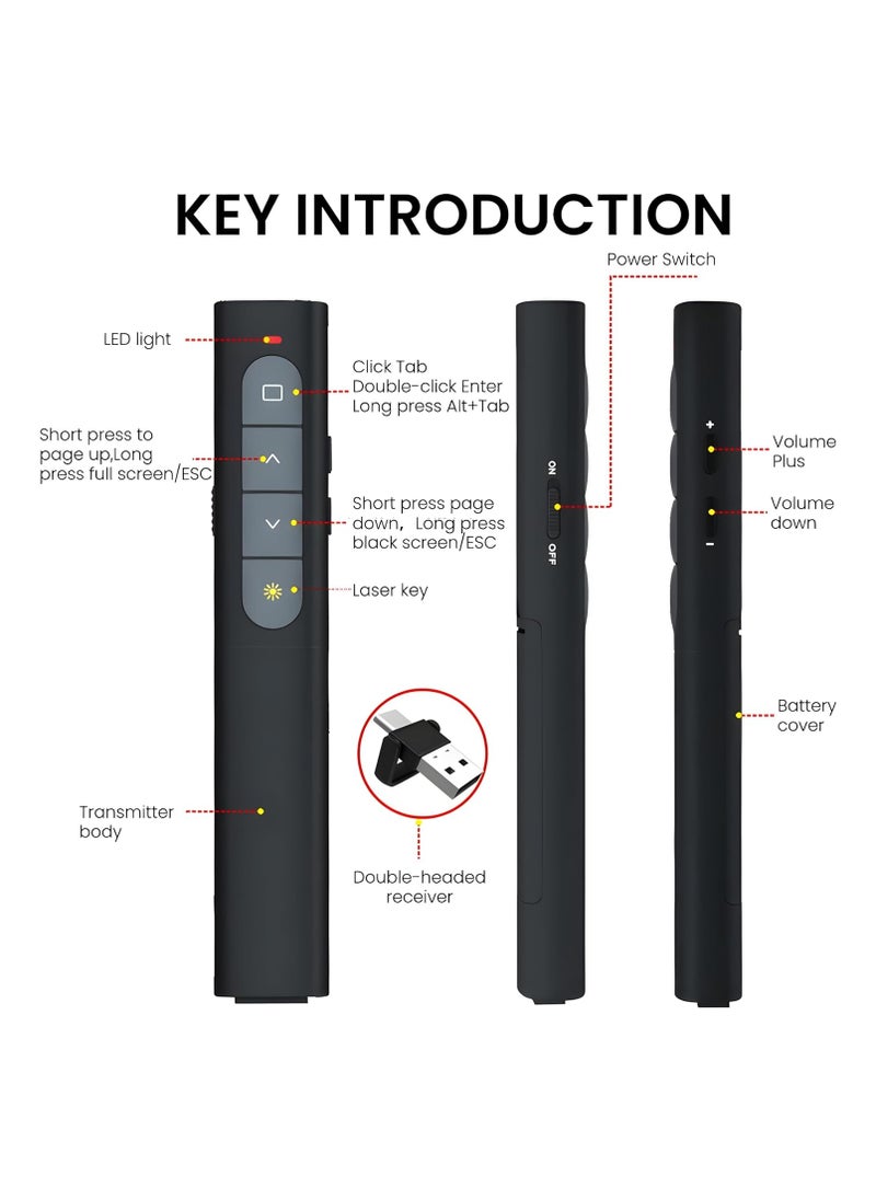 XVersion Presentation Clicker, Wireless Presenter, PPT Power Point Clicker, RF 2.4GHz USB Type C Presentation Remote Control Presentation Clicker for Keynote/PPT/Mac/PC (Black, Dual Port with Red LED)  - Image 2