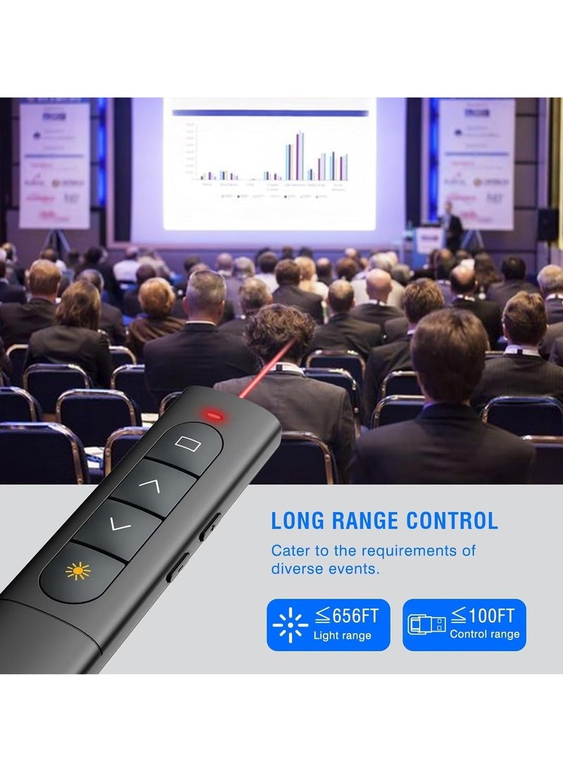 Presentation Clicker, Wireless Presenter, PPT Power Point Clicker, RF 2.4GHz USB Type C Presentation Remote Control Presentation Clicker for Keynote/PPT/Mac/PC (Black, Dual Port with Red LED)