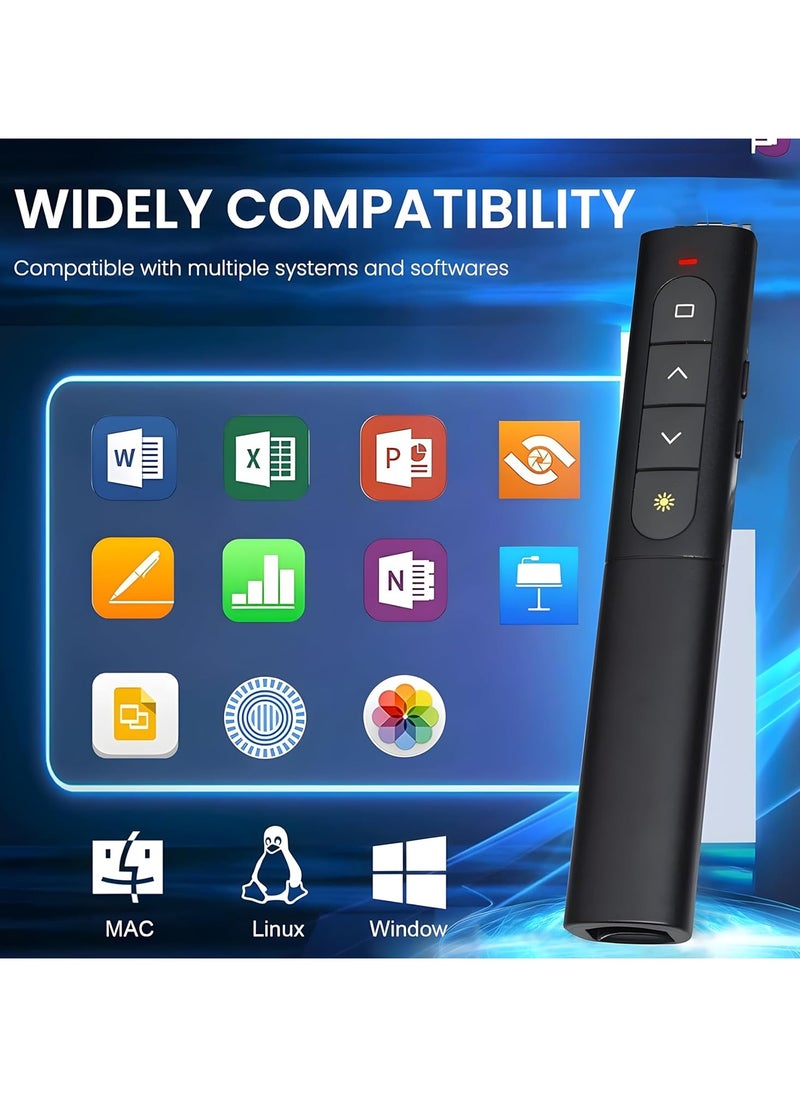 XVersion Presentation Clicker, Wireless Presenter, PPT Power Point Clicker, RF 2.4GHz USB Type C Presentation Remote Control Presentation Clicker for Keynote/PPT/Mac/PC (Black, Dual Port with Red LED)  - Image 4