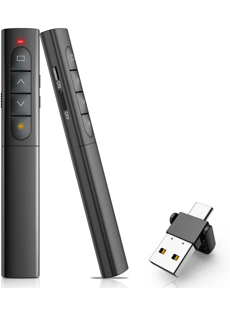 XVersion Presentation Clicker, Wireless Presenter, PPT Power Point Clicker, RF 2.4GHz USB Type C Presentation Remote Control Presentation Clicker for Keynote/PPT/Mac/PC (Black, Dual Port with Red LED)  - Image 1