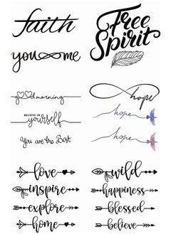 Dopetattoo 17 Designs Temporary Tattoos Boho Arrows Watercolor Bird Feather Inspirational Word Calligraphy Phrase Quote Hand Temporary Tattoo Neck Arm Chest for Women Men Adults 