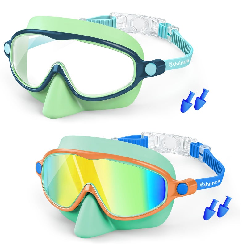 Vvinca 2 Pack Kids Swim Goggles with Nose Cover Wide View AntiFog UV Protection Swimming Mask for Boys Girls Ages 314 No Leak Pool Goggles for Toddlers - Image 2