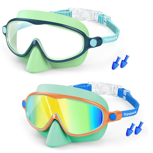 Vvinca 2 Pack Kids Swim Goggles with Nose Cover Wide View AntiFog UV Protection Swimming Mask for Boys Girls Ages 314 No Leak Pool Goggles for Toddlers - Image 1