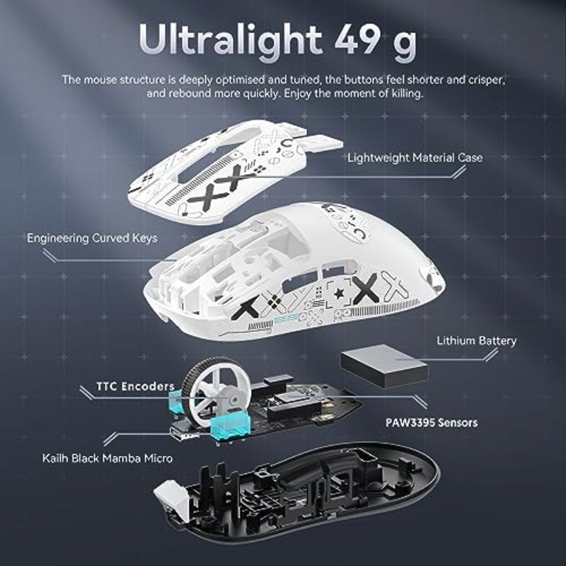 X3 49g Super Light Mouse with Ribbon PixArt PAW3395 Sensor BT 2.4G 6 Adjustable DPI 26000 200 Hours Battery - Image 5