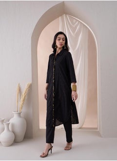 Femmella Embroidered Mandarin Collar Tunic with Straight Pant Co-Ords by Styli  - Image 3