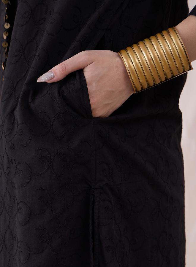 Femmella Femmella Embroidered Mandarin Collar Tunic with Straight Pant Co-Ords  - Image 5