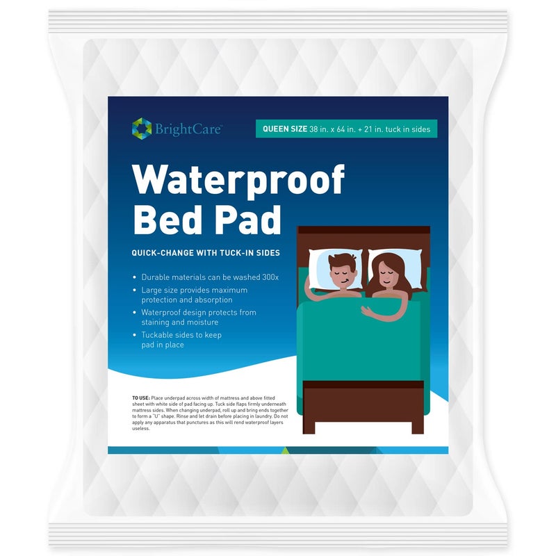 BrightCare Soft Quilted Underpad for Bed Protection with Secure Side Tucks  Absorbent Washable Leak Proof Barrier for Incontinence  for Adults Queen Size Bed Pad  by BrightCare 