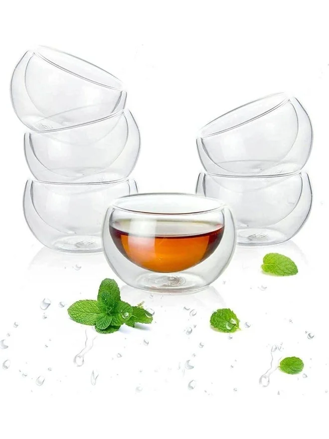 1Chase 1CHASE Set of 6 - Double Wall Borosilicate Glass Tea Cup, 50ml