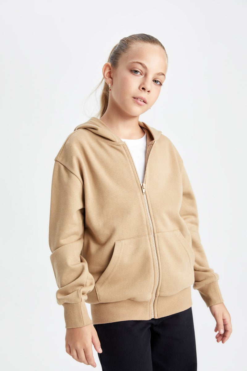 DeFacto Girl Basic Hooded Zippered School Cardigan - Image 1